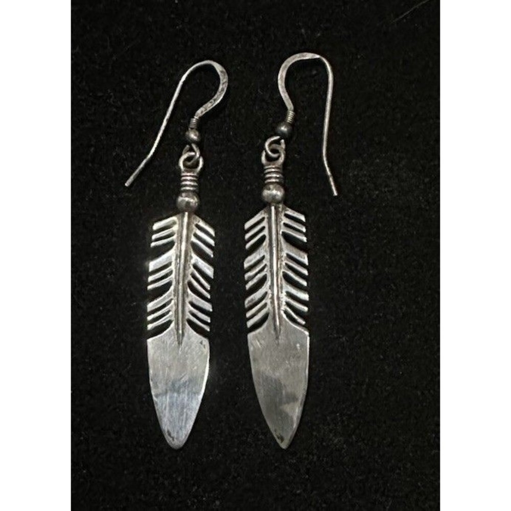 Navajo Eagle Cut Out Feather Earrings Sterling Silver Dangle Vintage